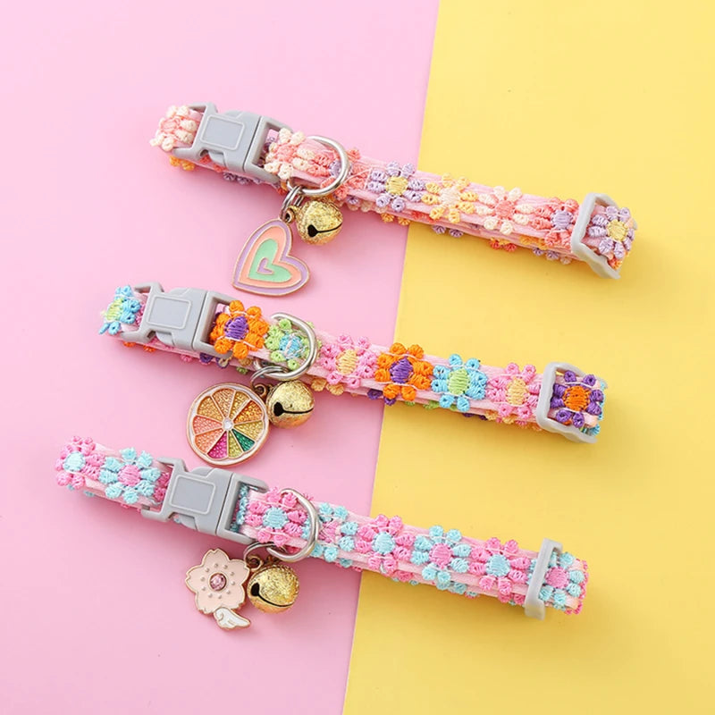 Paw Print Pet Collar with Bell - Adjustable Polyester Strap – photo 3