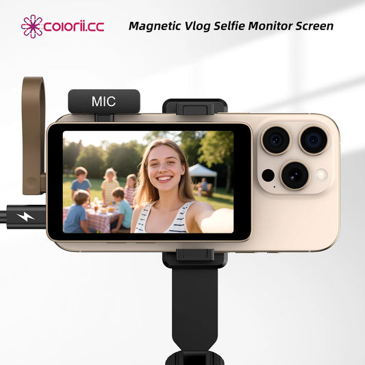 4K Magnetic Vlog Selfie Monitor Screen 3.94" Selfie Screen for Iphone 17 16 Samsung Android Smartphone for Vlog