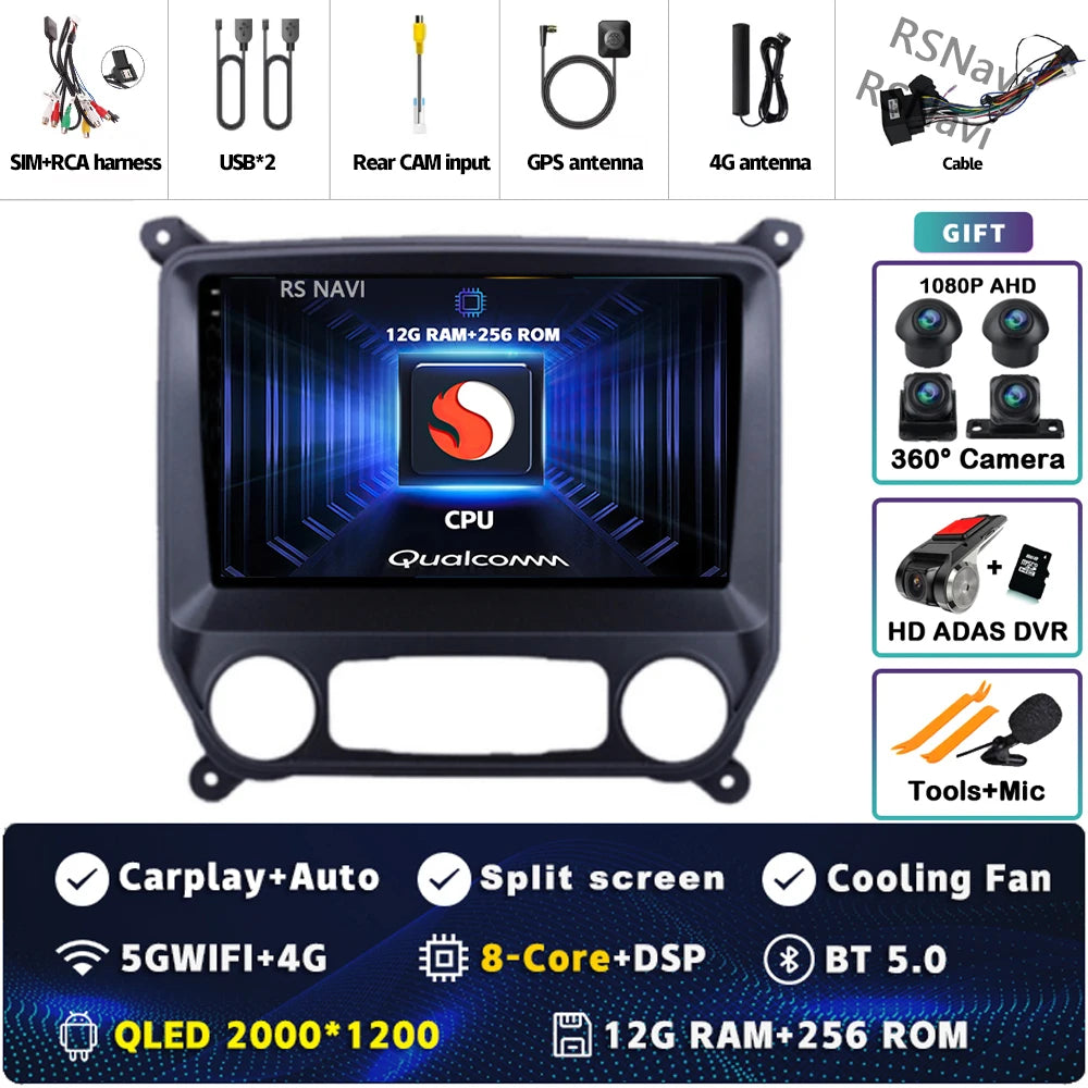 Android 16 Carplay Auto Car Radio Multimedia For Chevrolet Silverado 3 GMTK2 2014 2015 2016 2017 2018 GPS BT 4G Stereo Head Unit