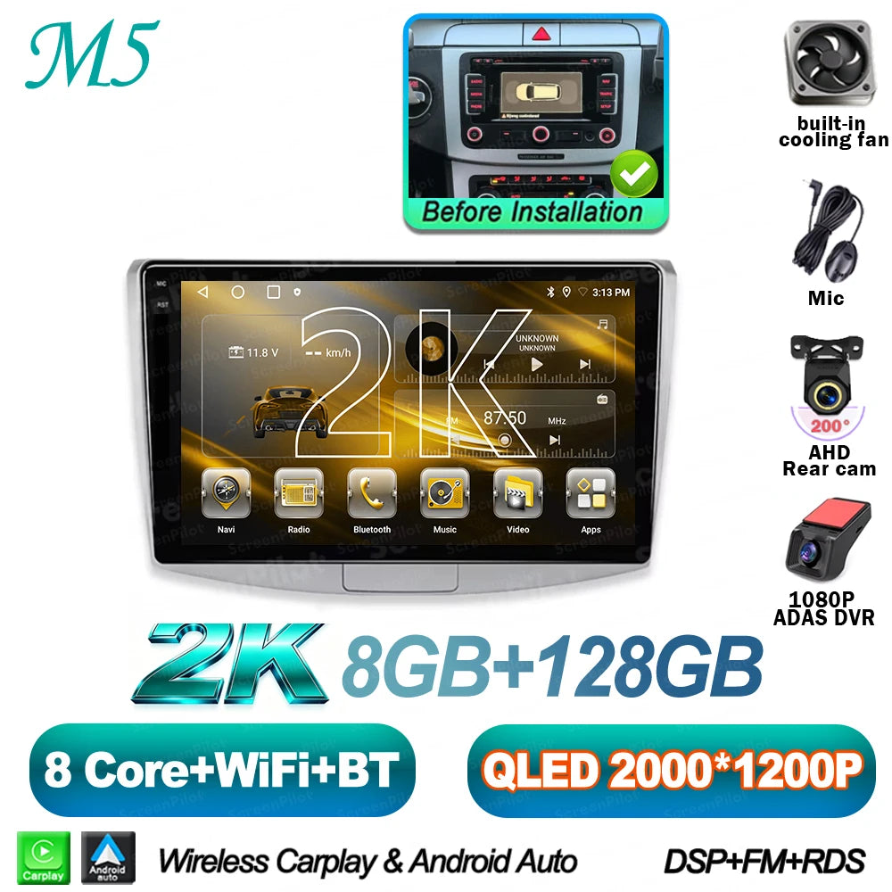 For Volkswagen VW Passat B6 B7 B8 CC 2007- 2021 Android 16 Multimedia Video Player Carplay Intelligent System Wifi 4G 8 Core