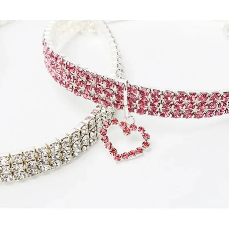 Cat Dog Collar Three Row Elastic Rhinestone Pet Collars Love Decoration Necklace Puppy Small Pet Cat Collar