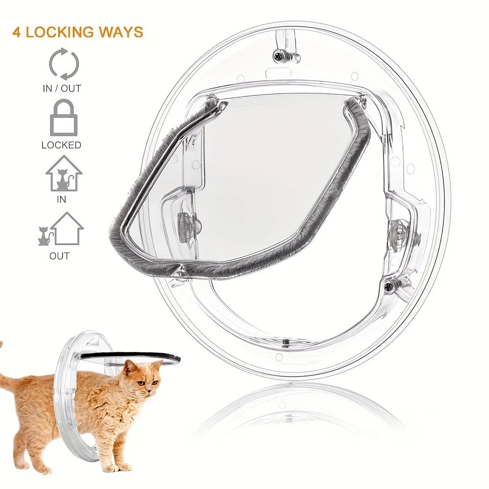 4-Way Locking Cat Flap with Access Hole - Small Pet Door