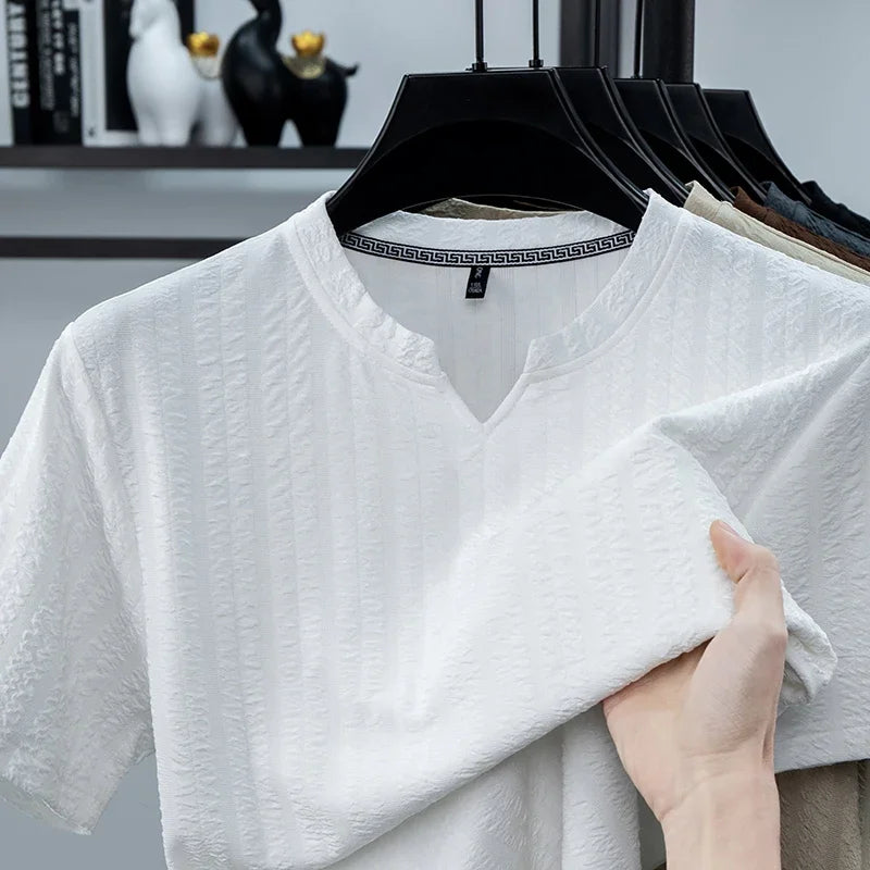 Men's Bubble-Texture Polo - Notched Collar, Soft Stretch Knit