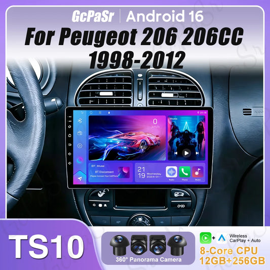 Car Stereo with Apple CarPlay & Android Auto, Compatible with Peugeot 206 Car