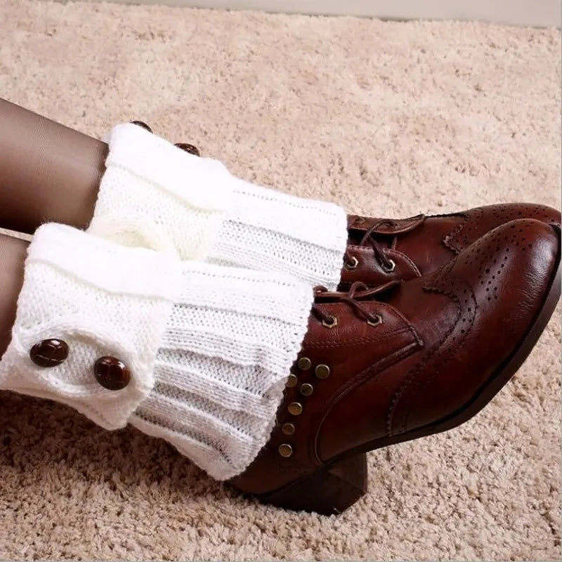 Women's Knit Boot Cuffs, Short Leg Warmers with Buttons