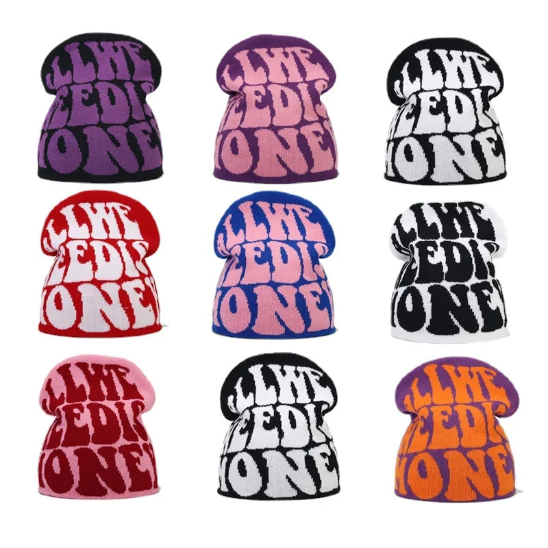 Y2K Letter Knit Beanie, Warm Ski Hat