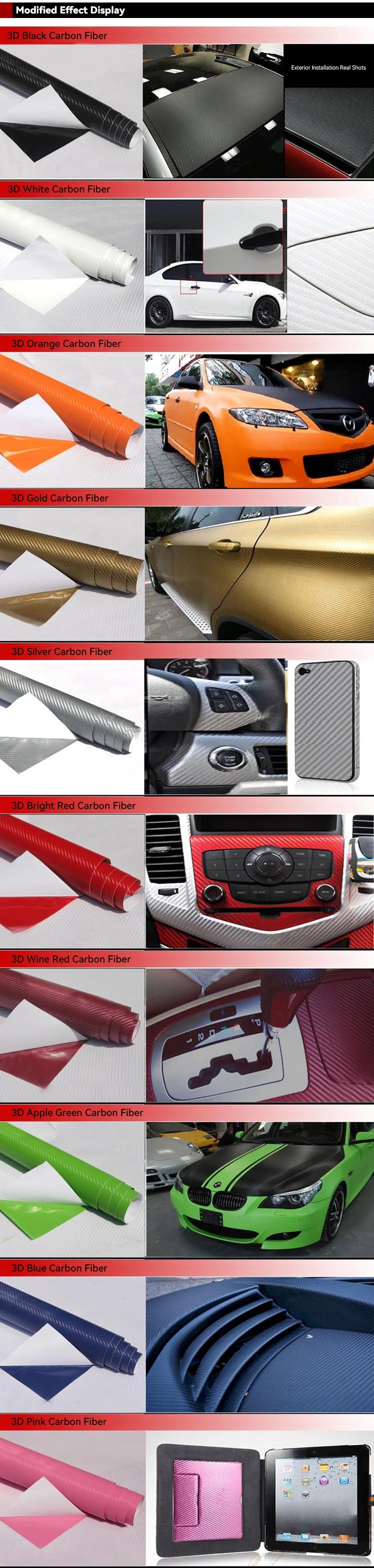 150cm Wide 3D Carbon Fiber Vinyl Film 3M Car Stickers Waterproof DIY Auto Vehicle Motorcycle Car Styling Wrap Roll Accessories