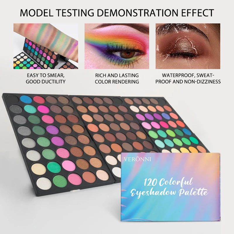 120 Colors 3-Layer Eyeshadow Palette, All-in-One Matte & Shimmer Makeup Kit, Long-Lasting Highly Pigmented Cosmetic Gift