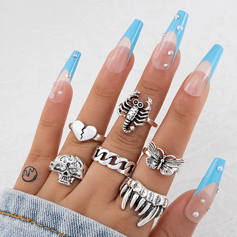 Punk Stackable Ring Set – Mixed-Style Midi Knuckle Rings