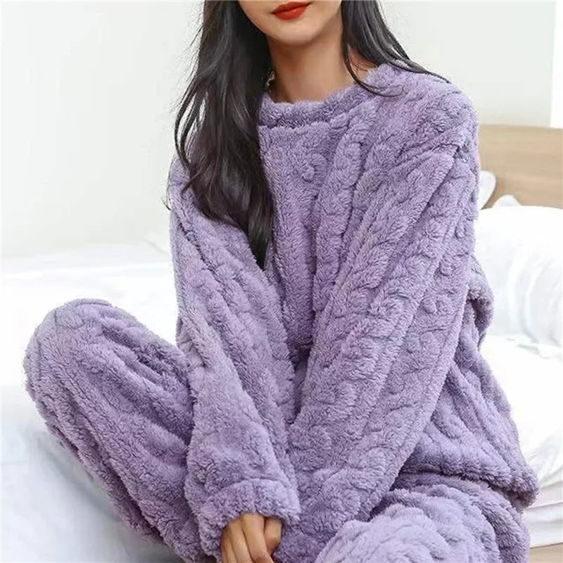 Women's Jacquard Fleece Pajama Set - Thick Plush Winter Sleepwear - photo 7