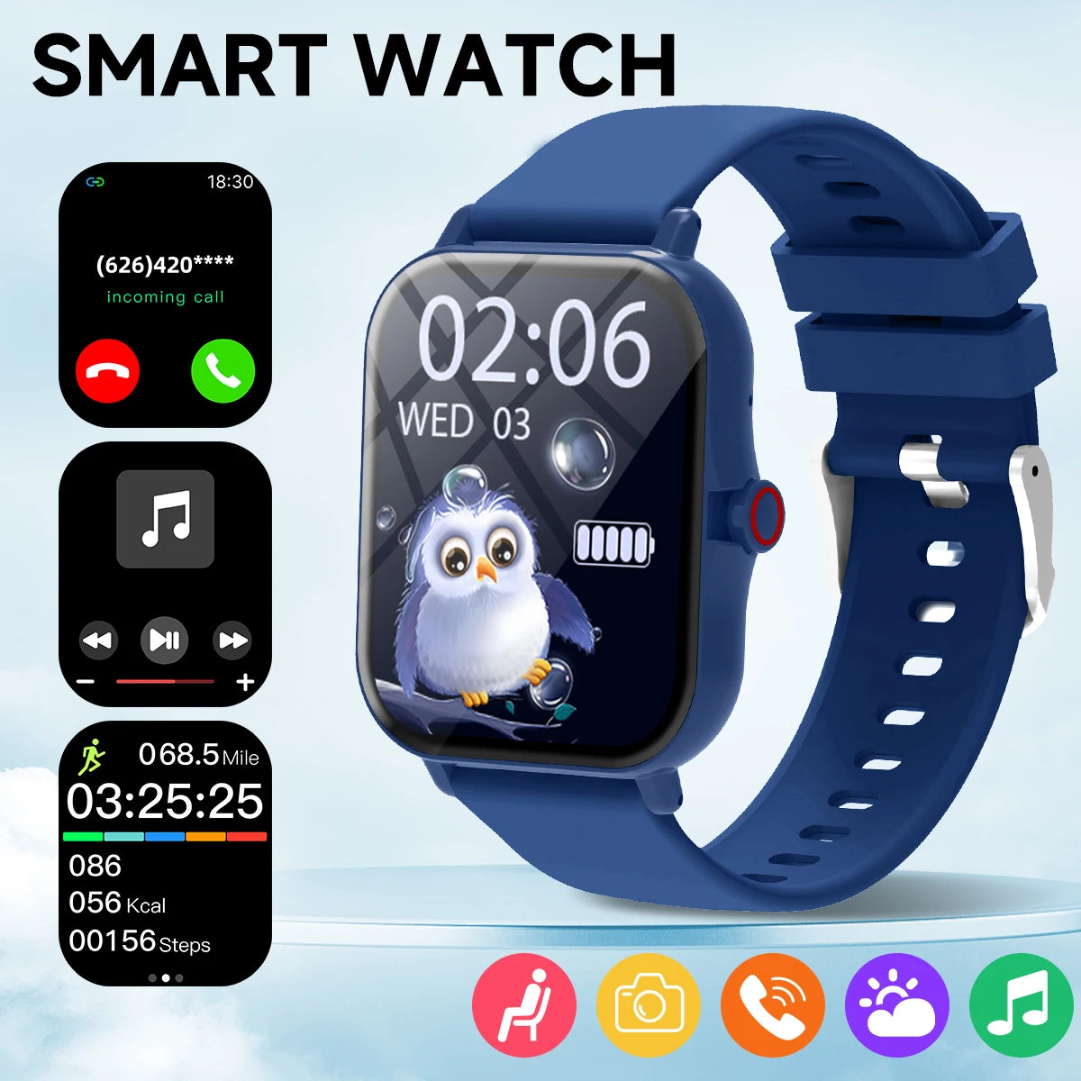 NEW Hot Smart Watch 1.83''HD Screen Camera Music Control Multi-mode Sports Bluetooth Call for Android/IOS 2026 Kids Gift Choice