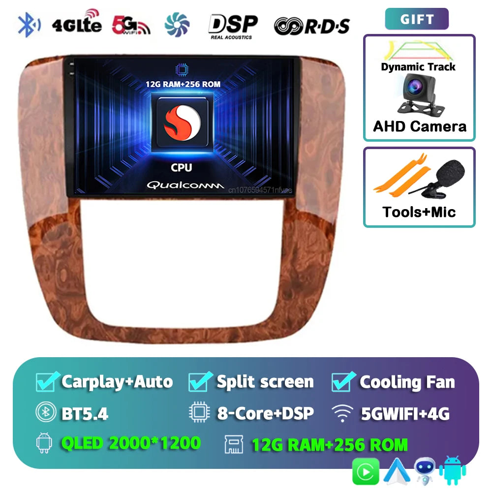Android 16 Car Radio For GMC Yukon Chevrolet Tahoe Suburban 2008-2012 Carplay Multimedia Video Player Navigation Stereo Wifi+4G