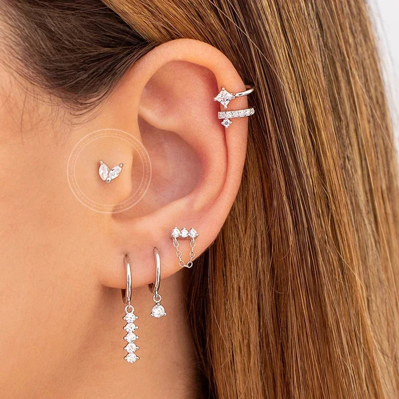925 Sterling Silver Tassel Hoop Earrings for Women - White Zircon