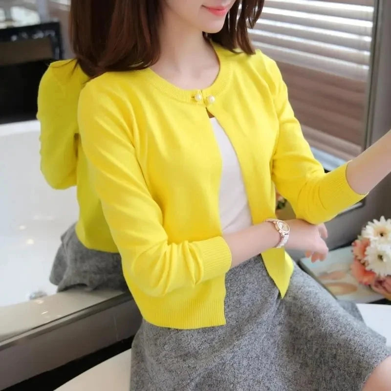 Women's Short Knit Cardigan - Casual Crew Neck Sweater Top - photo 10