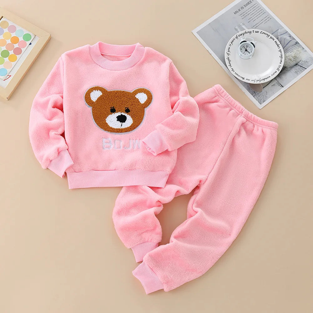 Kids Coral Fleece Pajama Set - Cartoon Print Two-Piece Sleepwear - photo 10