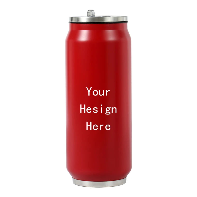 500ML 304 Stainless Steel Cola Can Thermos Custom LOGO Vacuum Cup Flask Portable Double Layers Straw Cup Water Bottle Mug