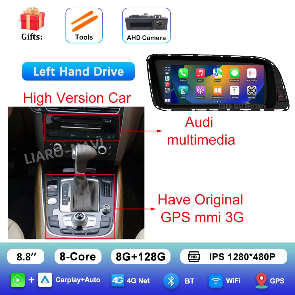 Android 16 for Audi Q5 2026 - 2026 HD Screen Car Radio Video Multimedia Player 8.8 inch BT 4G Carplay DSP Stereo WiFi Auto Tools
