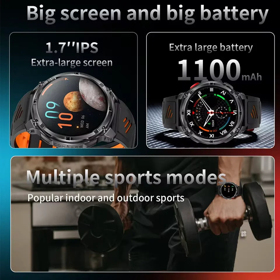2026 New 1100mah AMOLED Smart Watch Men 170+Sport Fitness LED Flashlight IP69 Waterproof Bluetooth call GPS track Smartwatch iOS