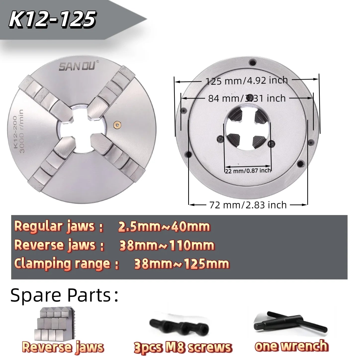 80/100/125mm Precision 4-Jaw Self-Centering Lathe Chuck - Iron & Steel Wide Clamping Range Automatic Centering for Machine Tools