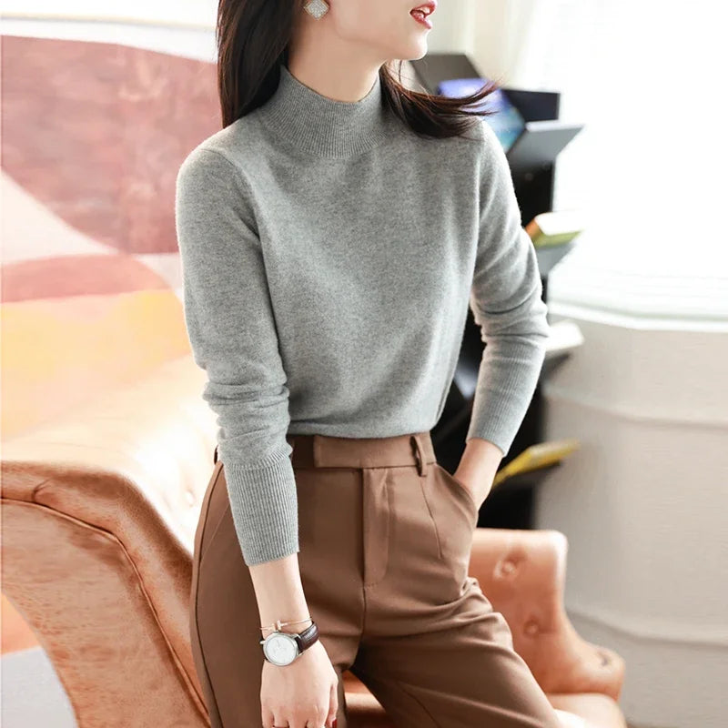 Women's Mock Neck Base Sweater — Slim Knit Pullover