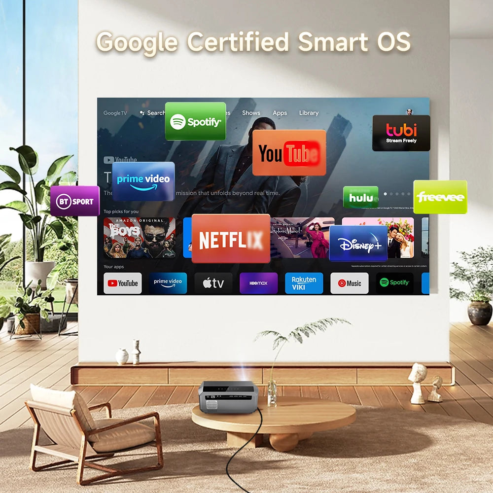 CAIWEI A10Q 4K Google Certified Projector 1080P Full HD Auto Focus High Brightness 4000 Ansi WiFi6 Beam Projectors Home Theater