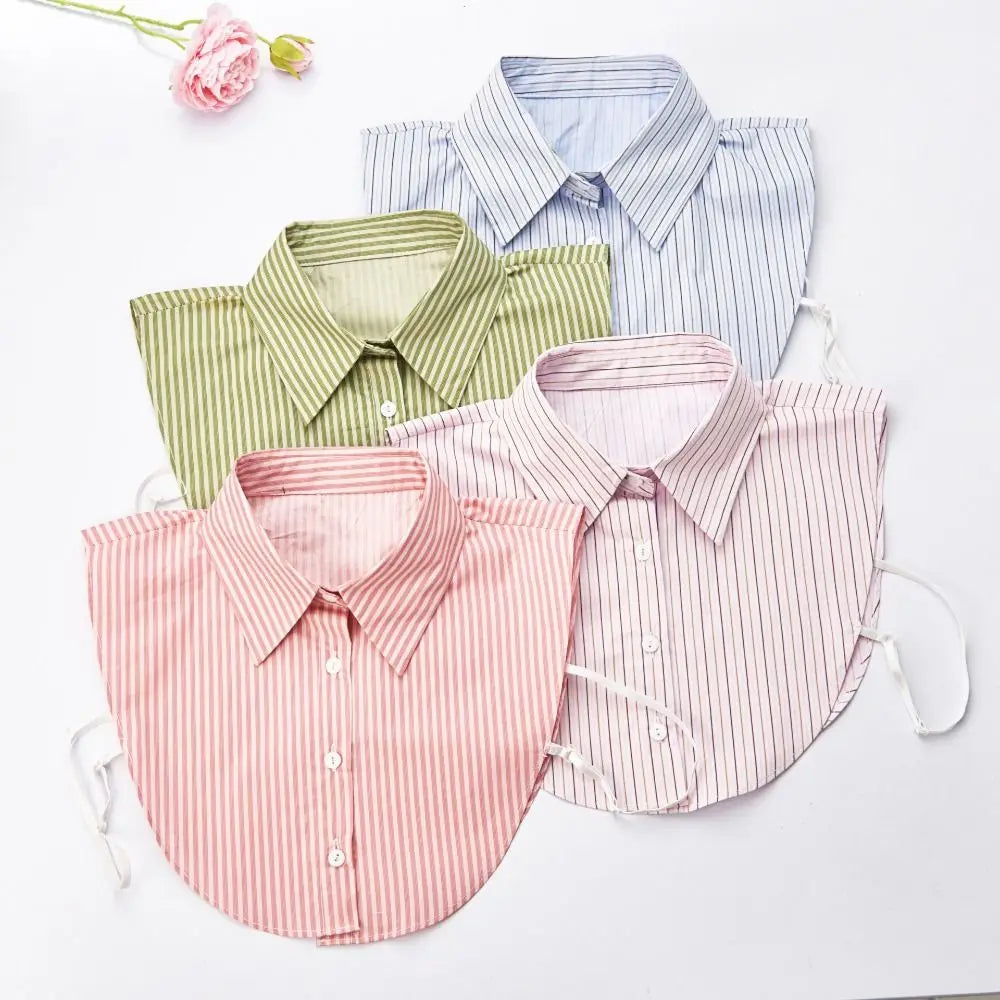Fashion Cotton Stripes Fake Collar Vintage Classic Front Tie Casual Detachable False Blouse Collar for Women