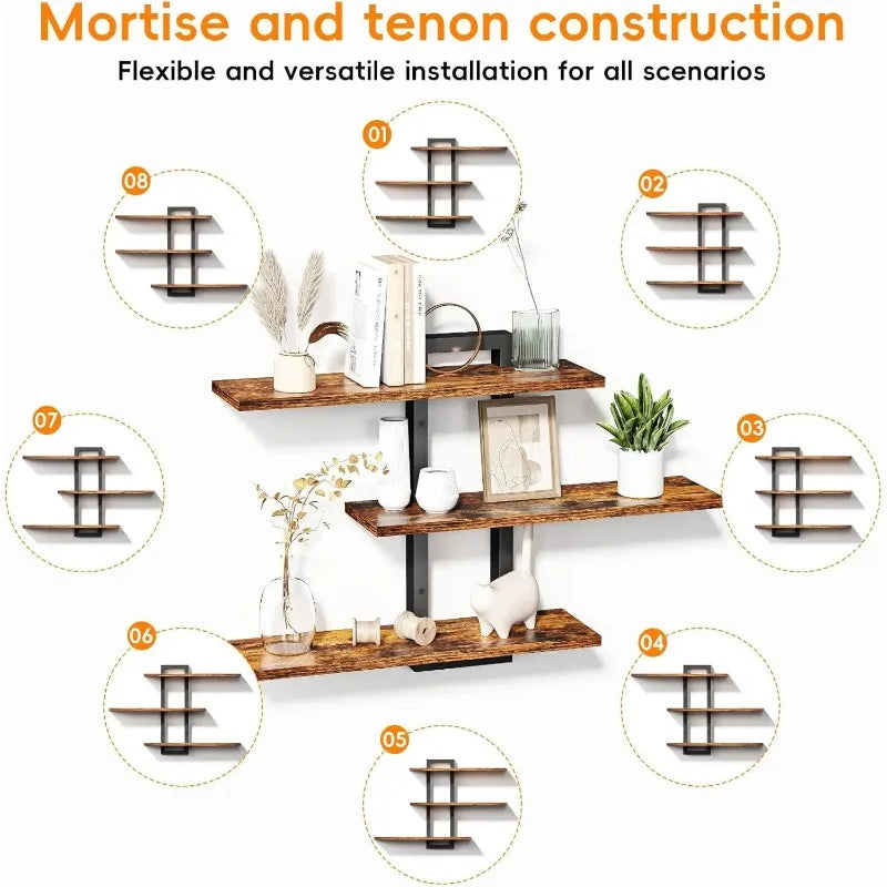 Floating Shelves for Wall, Wood Wall Shelves for Bathroom, 3 Tier Shelves for Wall Decor, Decorative Hanging Storage Shelf