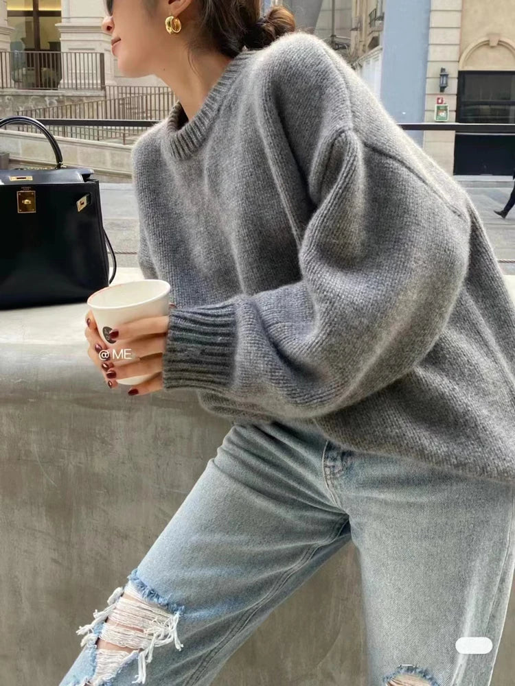 Women's Cashmere Loose Crew Neck Sweater