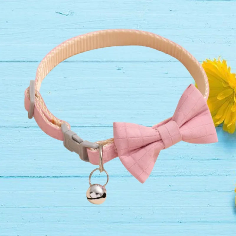 1Pcs/2Pcs Cat Collar with Bell Bow Tie Velvet & Fabric Adjustable Safety Collar for Small Dogs Kittens Pet Supplies