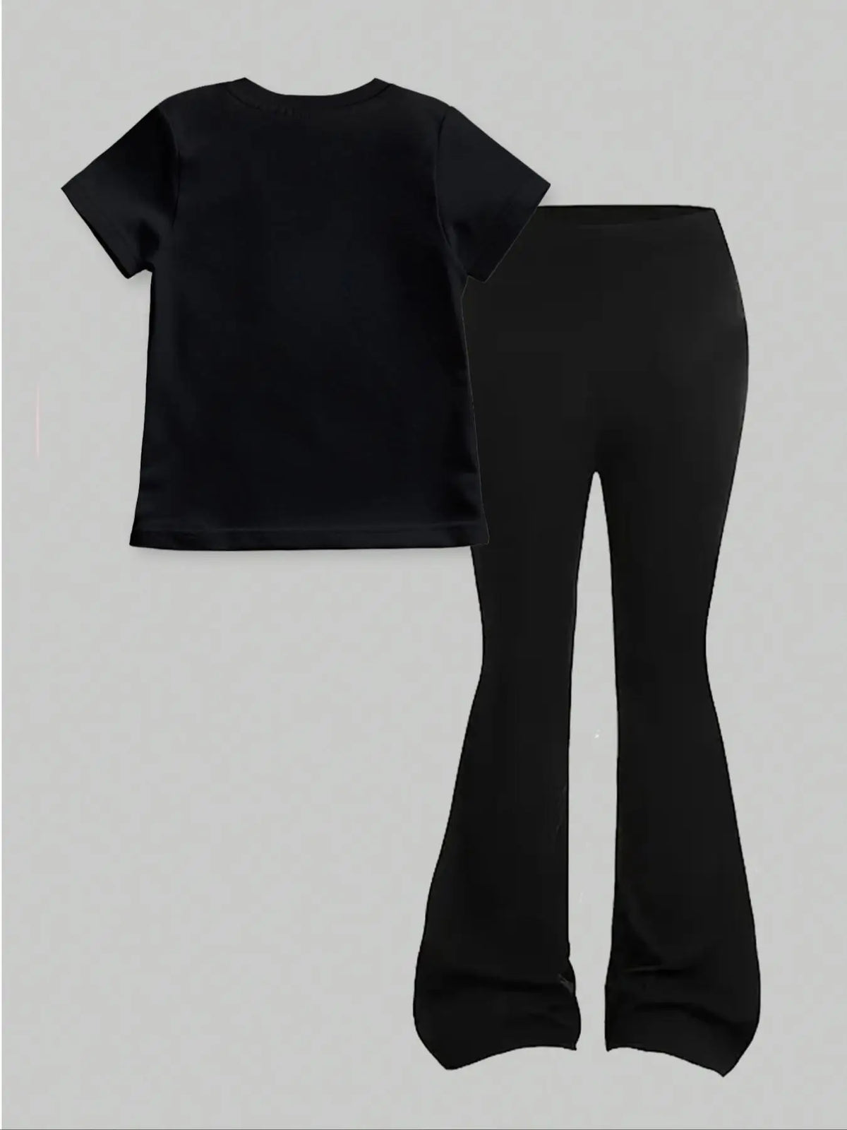 Children's Clothing Girls' Set 2026 New Style for Girls Aged 4-12, Regular Short-Sleeve Top and Flared Pants Two-Piece Set, Simple Bow Print Clothing, Versatile for Home and Outings