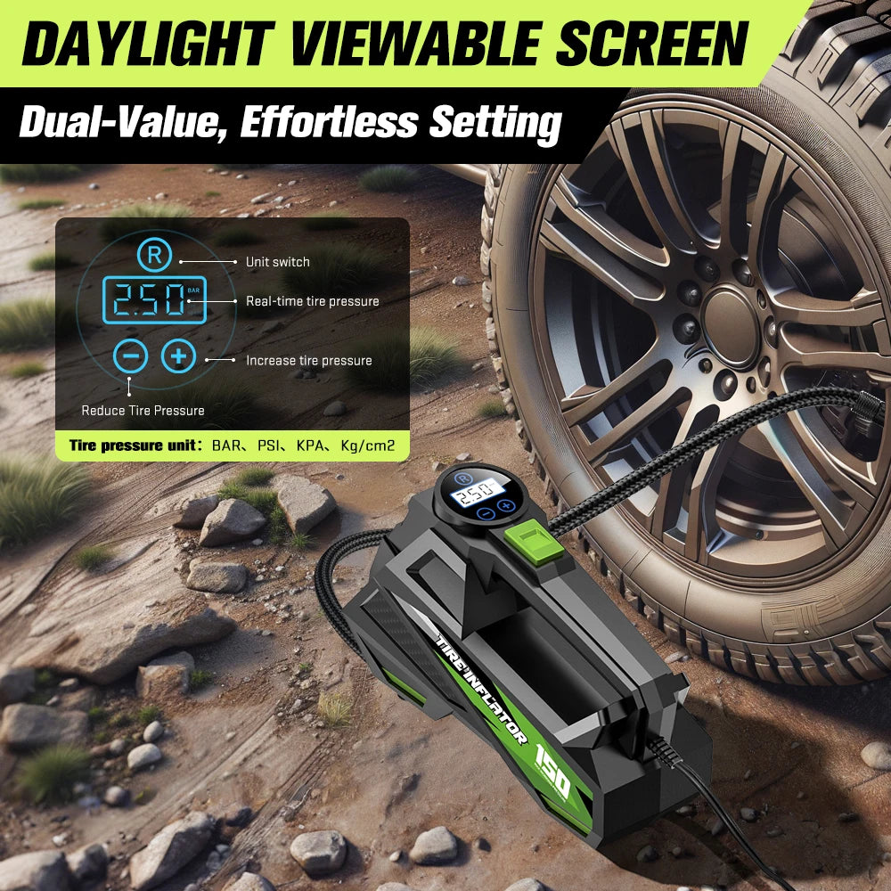 CARSUN Portable Wired Car Tire Air Pump – Mini Compressor with Extended Power Cord, for Cars, Motorcycles & Bicycles ,tool