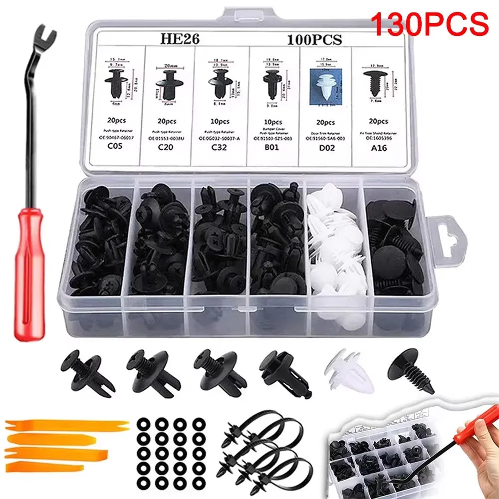 Car Push Retainer Clips & Auto Fasteners Assortment - Bumper Fender Rivets with 10Cable Ties Fasteners Remover for Toyota Honda