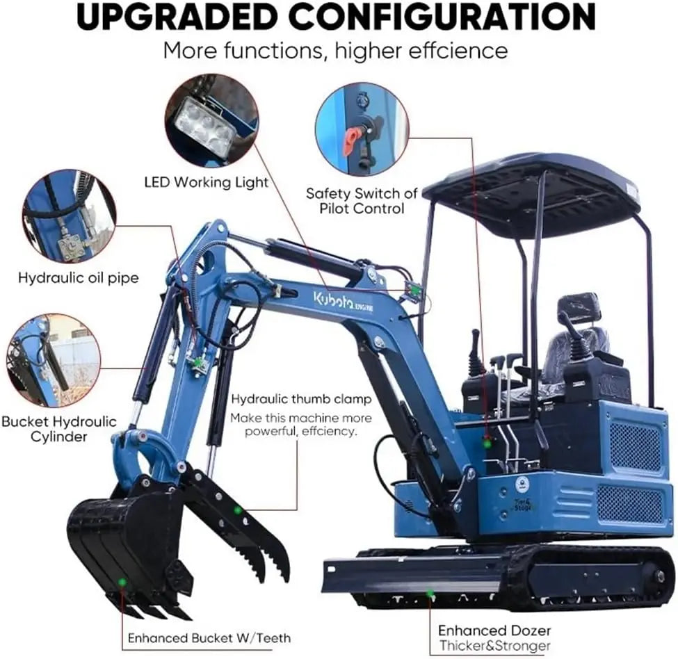 2 Ton Mini Excavator 12HP Kubota Diesel Engine Hydraulic Thumb EPA Certified for Farm,Construction&Landscaping Drilling&Digging