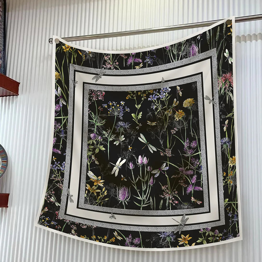 90cm Elegant Floral Silk Scarf for Women - Versatile Fashion Accessory