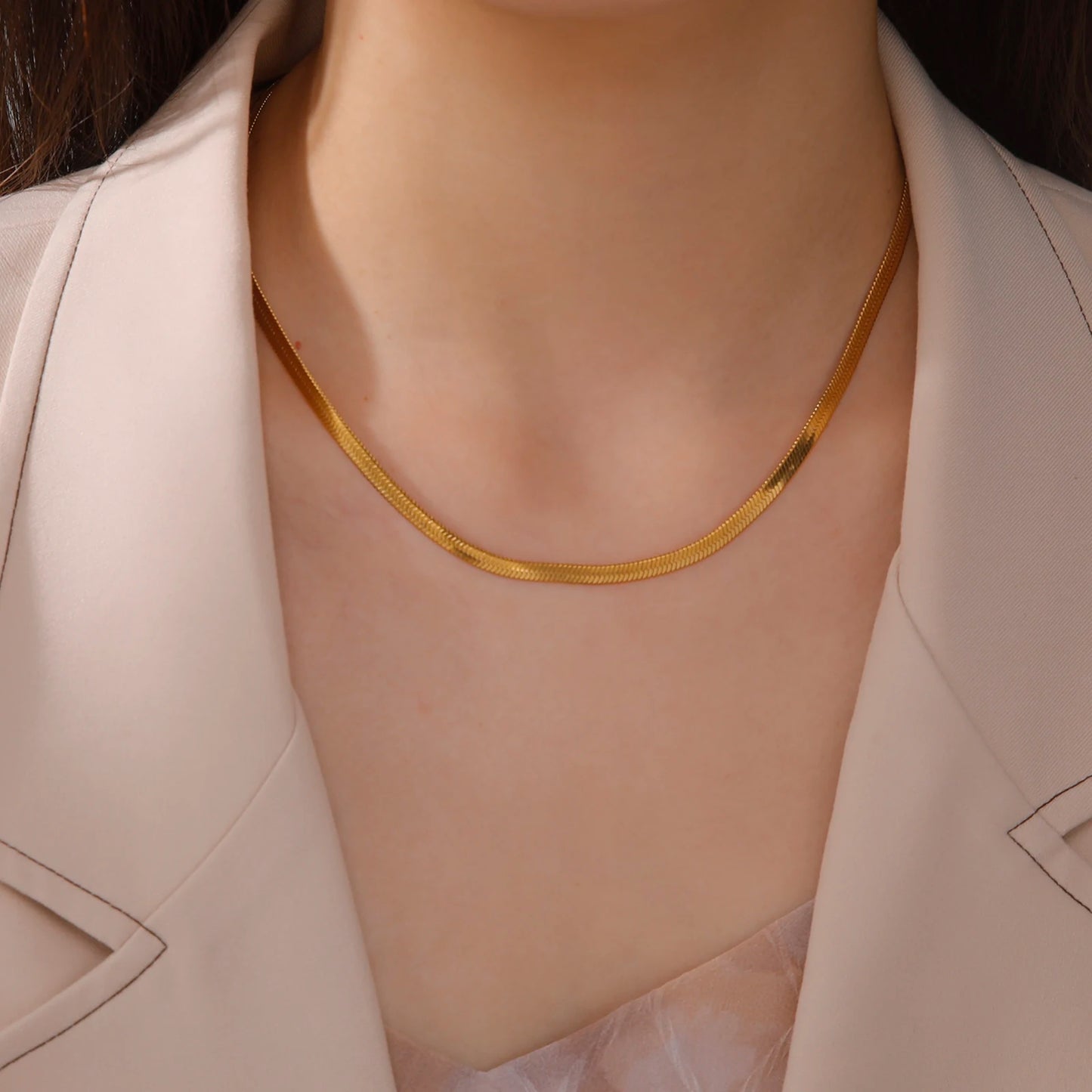 Stainless Steel Snake Chain Necklace — Gold & Silver Herringbone Choker for Women and Men