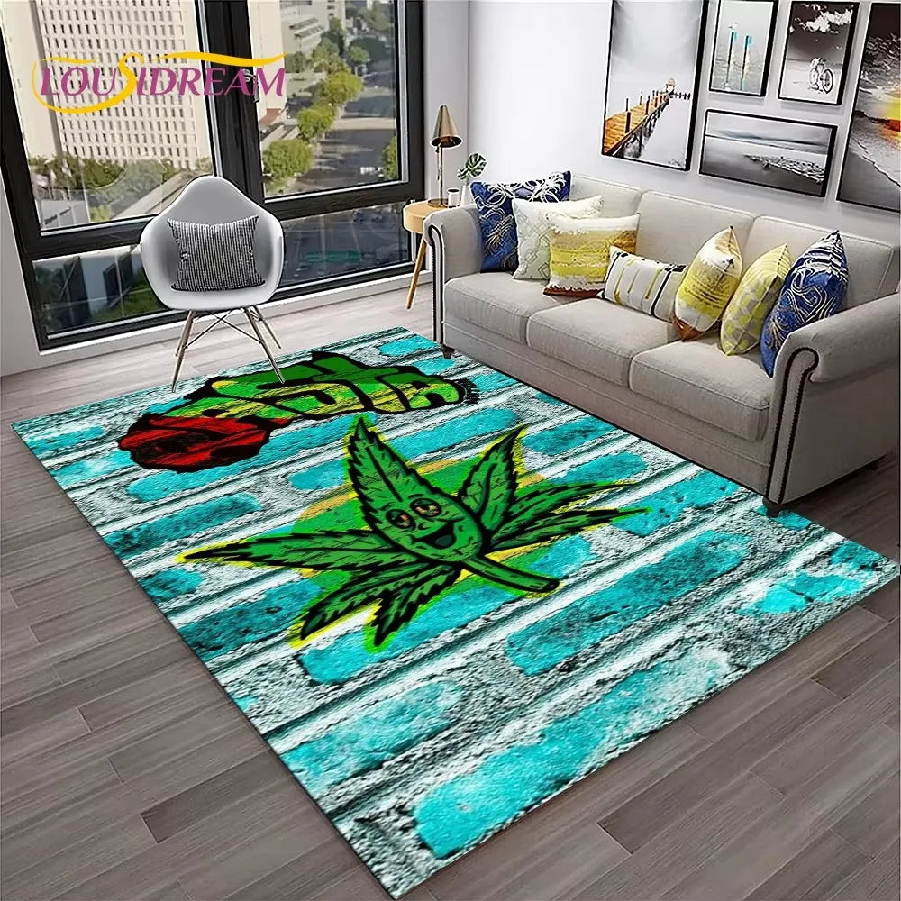 Weed Plants Maple Leaf Carpet Rug for Home Living Room Bedroom Sofa Playroom Doormat Kitchen Decor Area Rug Non-slip Floor Mat