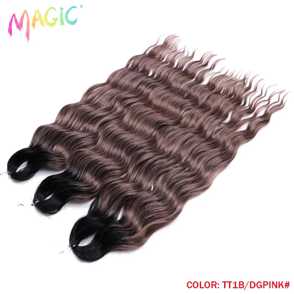 Anna Synthetic Hair 24 Inch Water Wave Braiding Hair Extensions Ombre Blonde Deep Wave Afro Curl Twist Crochet Hair for Women