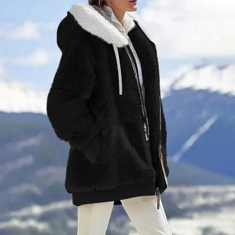 Women's Hooded Fleece Zip Jacket, Casual Winter Coat