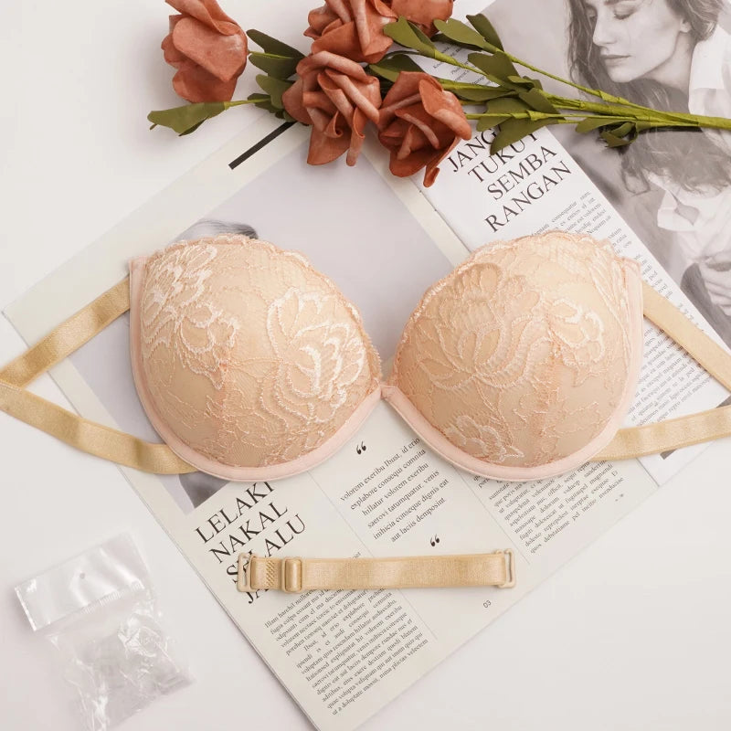 Gather the support with underwired women's underwear transparent shoulder strap bandeau removable shoulder strap bra