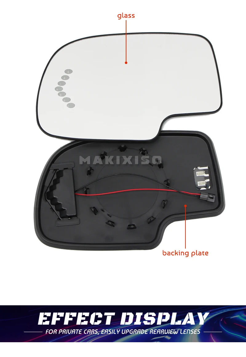 For GMC Cadillac Chevy Silverado 1500 2003 - 2007 Driver / Passenger Side Door Wing Mirror Glass Heated Turn Signal Light Plate