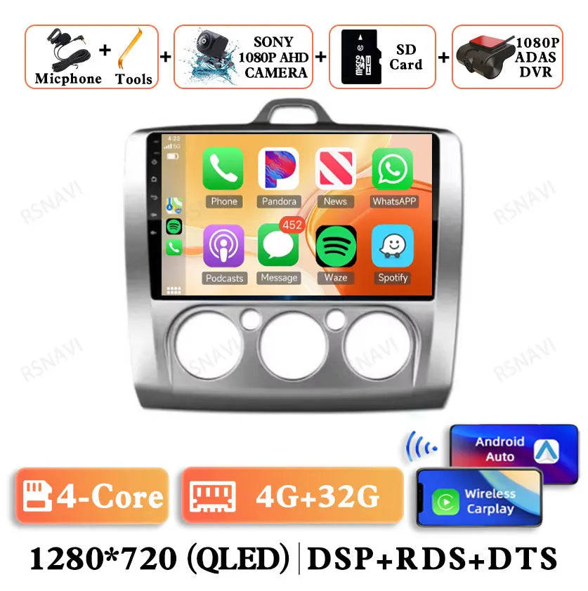 Android 14 Head Unit with CarPlay for Ford Focus 2/3 Mk2/Mk3 (2004-2011)