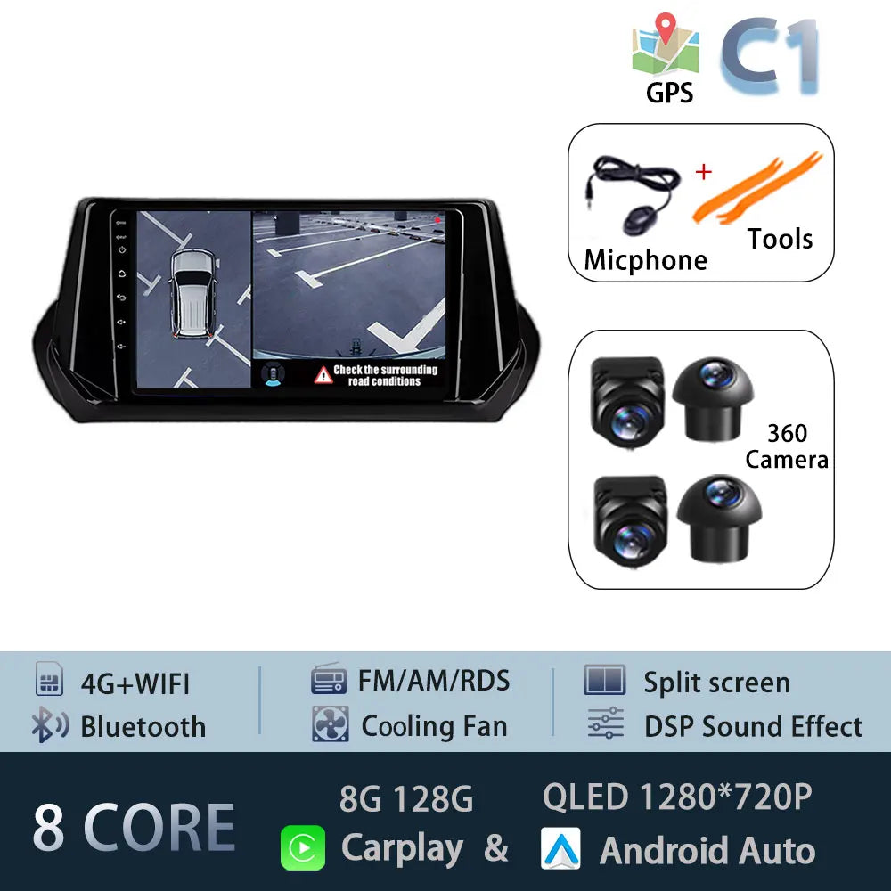 Car Stereo with Apple CarPlay & Android Auto, Compatible with Peugeot 2008 & 208 (2019-2022)