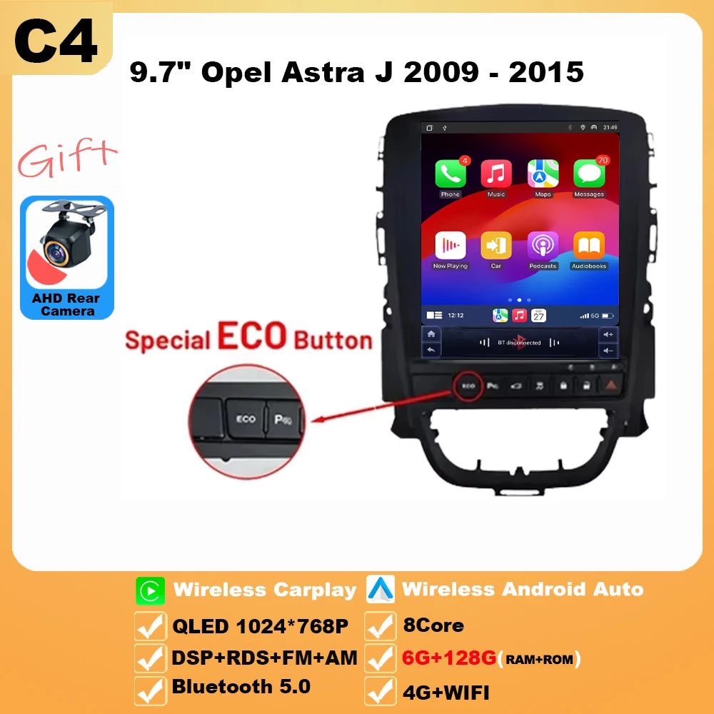 9.7 inch For Opel Astra J 2009-2015 Android 16 Car Radio Multimedia Video Player GPS Tesla Model wireless android Auto WIFI 4G