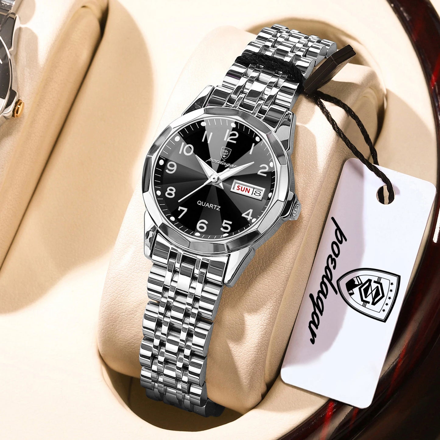 POEDAGAR Elegant Ladies Watches Waterproof Luminous Date Week Watch for Woman High Quality Stainless Steel Quartz Women's Watch