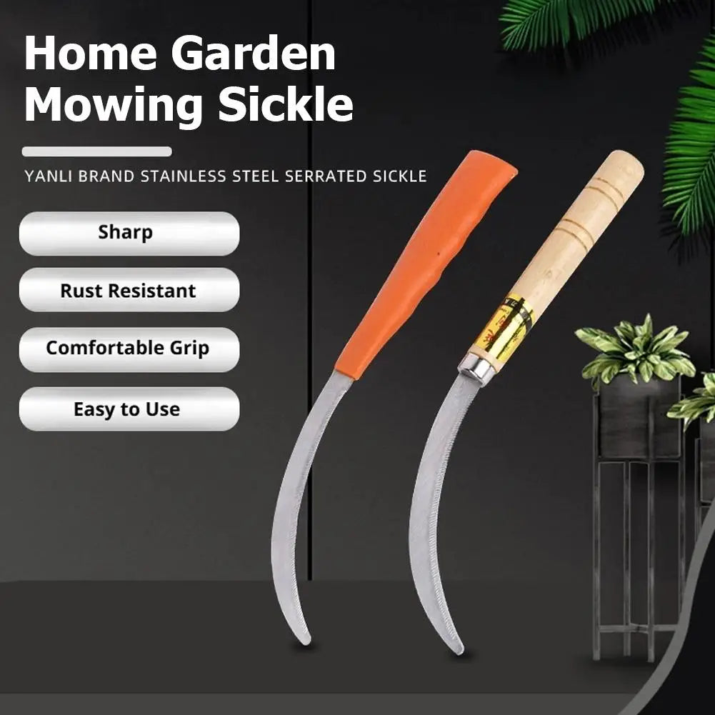 Weeding Sickle With Wooden Handle Stainless Steel Sickle Scythe Farming Tool Kit With Teeth For Weed Removal Lawn Patio Terrace