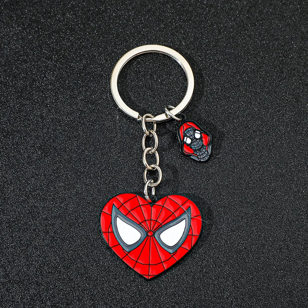Red Spider Hero Keychain Cute Cartoon Character Enamel Heart Keyring Bag Charm for Movie Fans Gift Accessory
