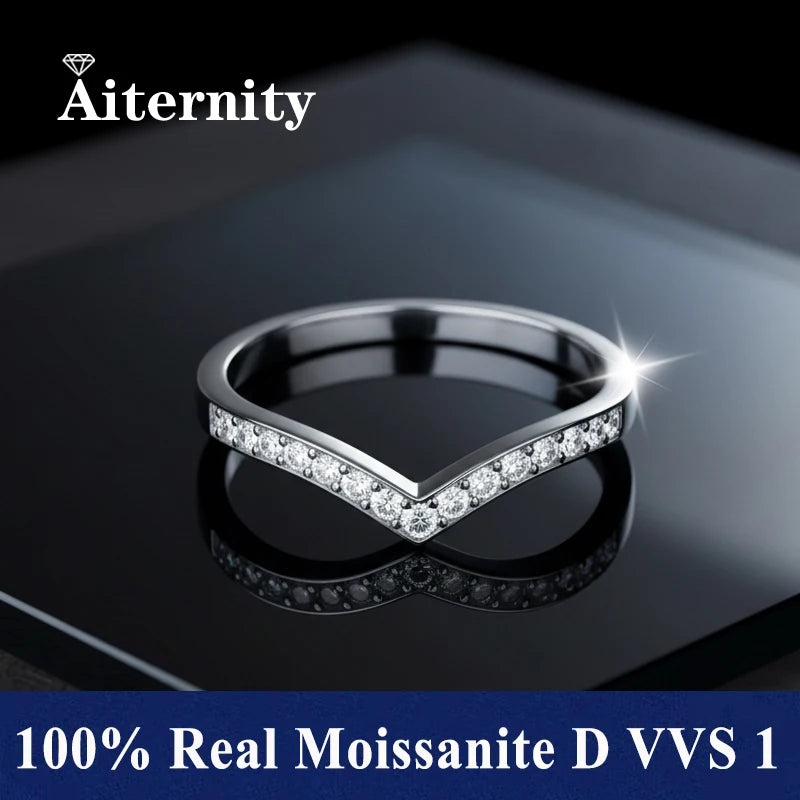 Moissanite V-Shape Ring – 925 Silver Engagement Band