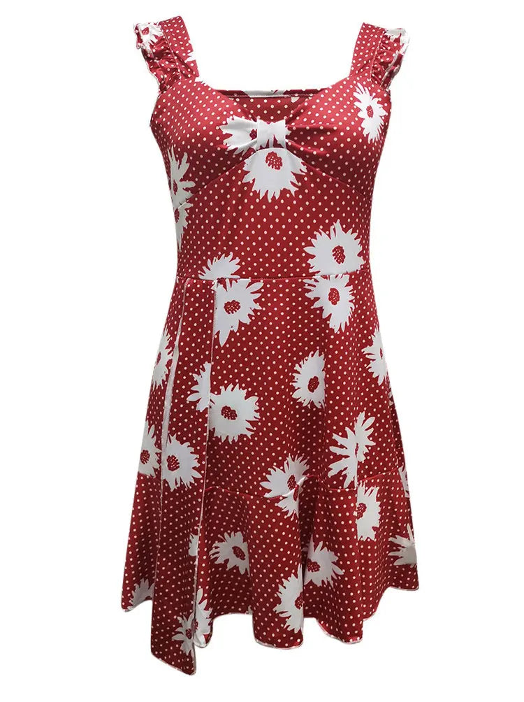 2026 Cross border New European and American Summer Printed Strap Dress Flower Dress Strap Dress Women