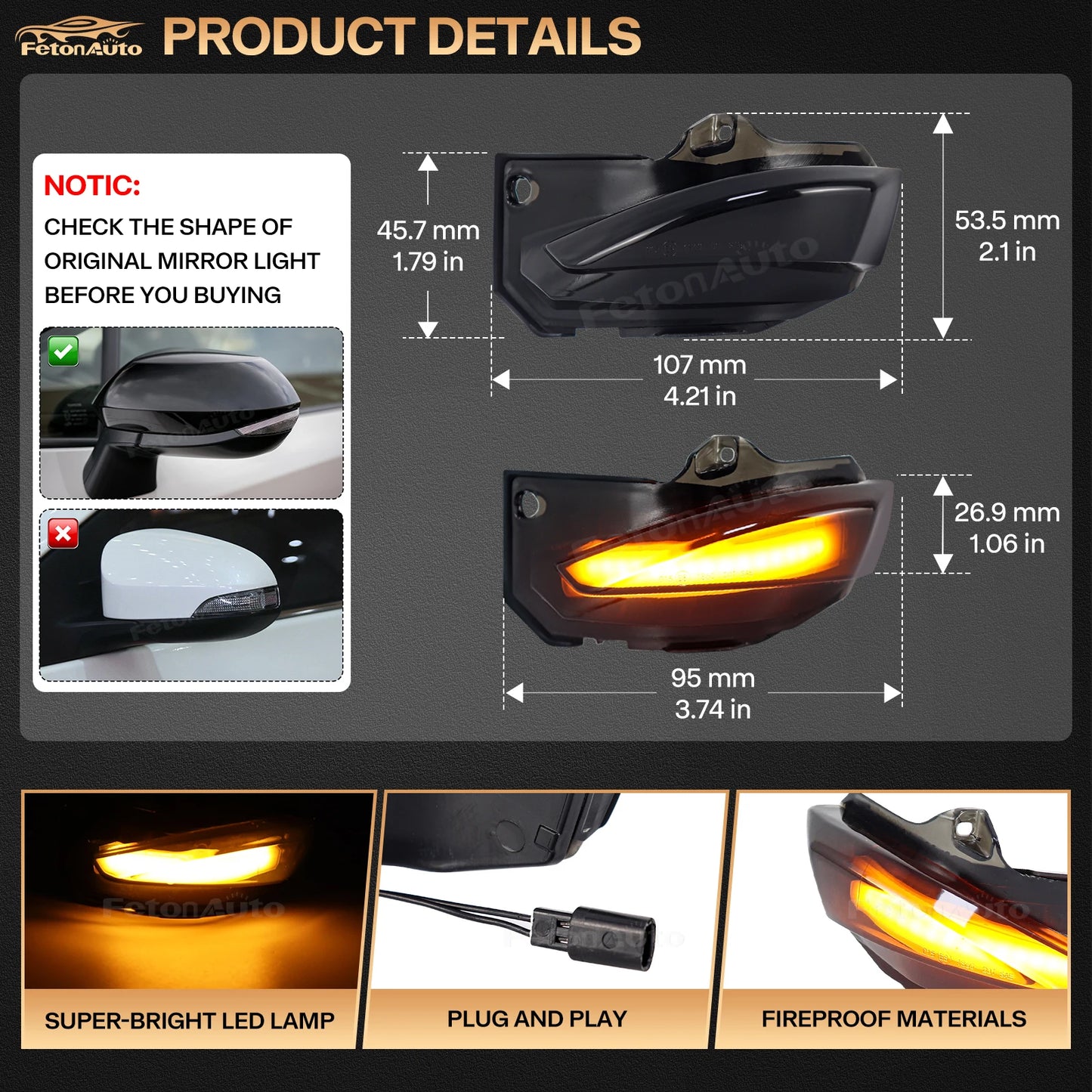2x Dynamic Turn Signals Light Rear View Mirror Sequential  LED Amber  Lamp For Toyota Corolla Sport E210 Hatchback 2019 -2021