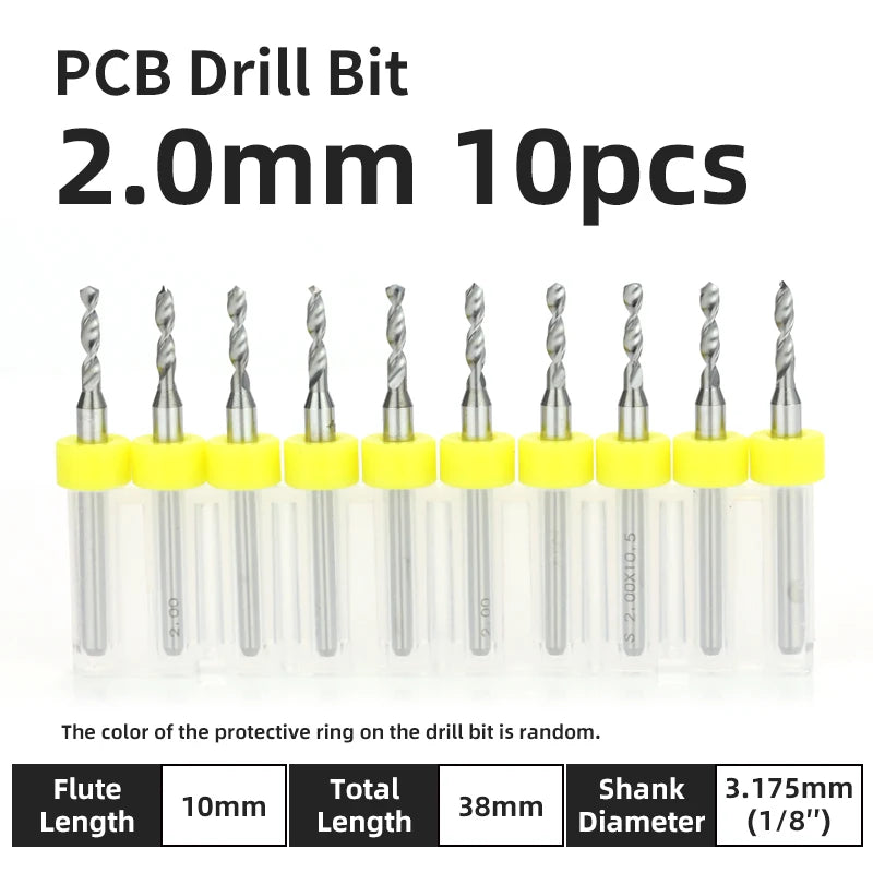 TOOLEYE 10pcs PCB Drill Bit Set Micro Drills Printed Circuit Board 1/8" Shank Mini CNC Drill Bits 0.1-3.175mm Drilling Tools
